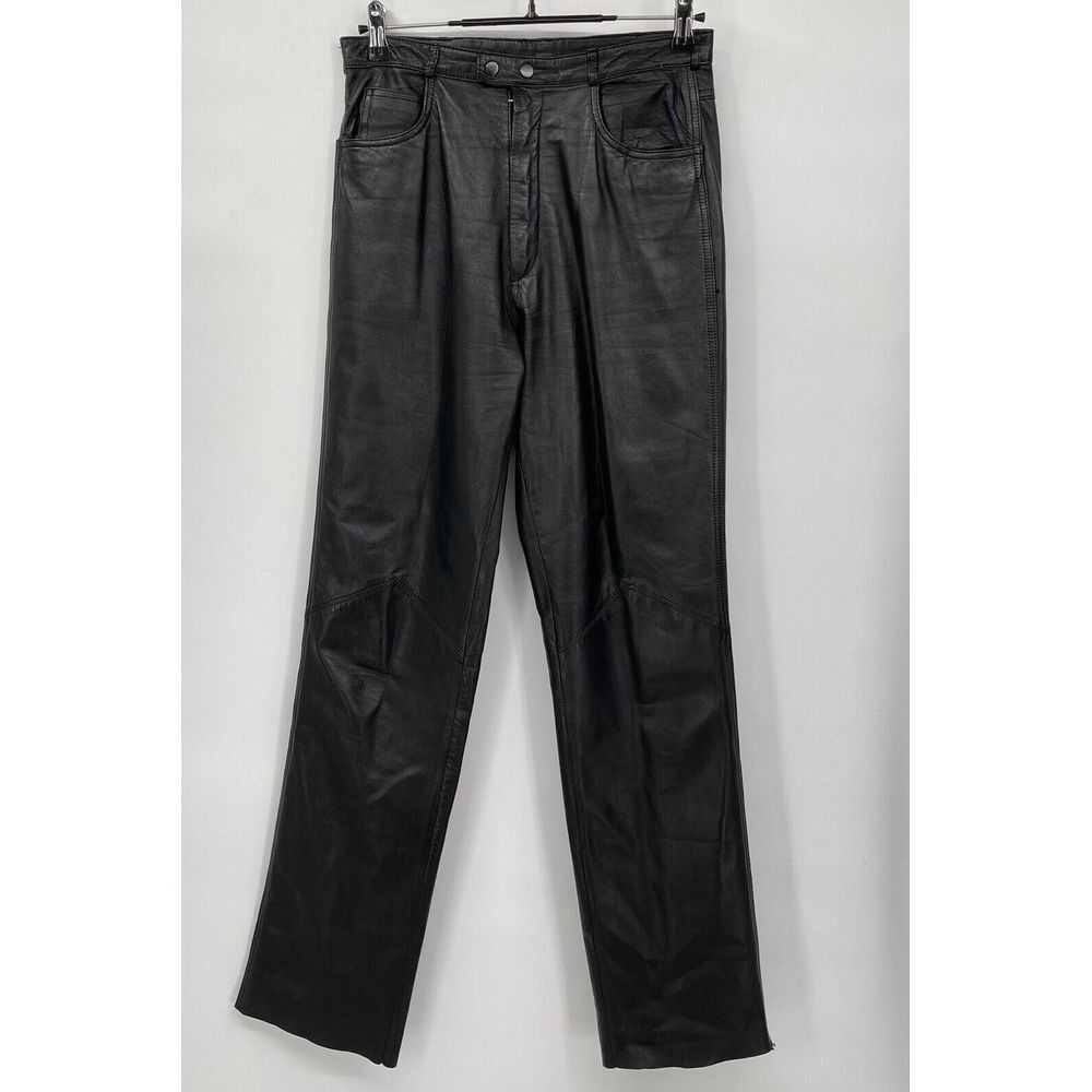 Leather Loft 11/12 Leather Pants Women Black High Rise Straight Leg Moto‎ Seam